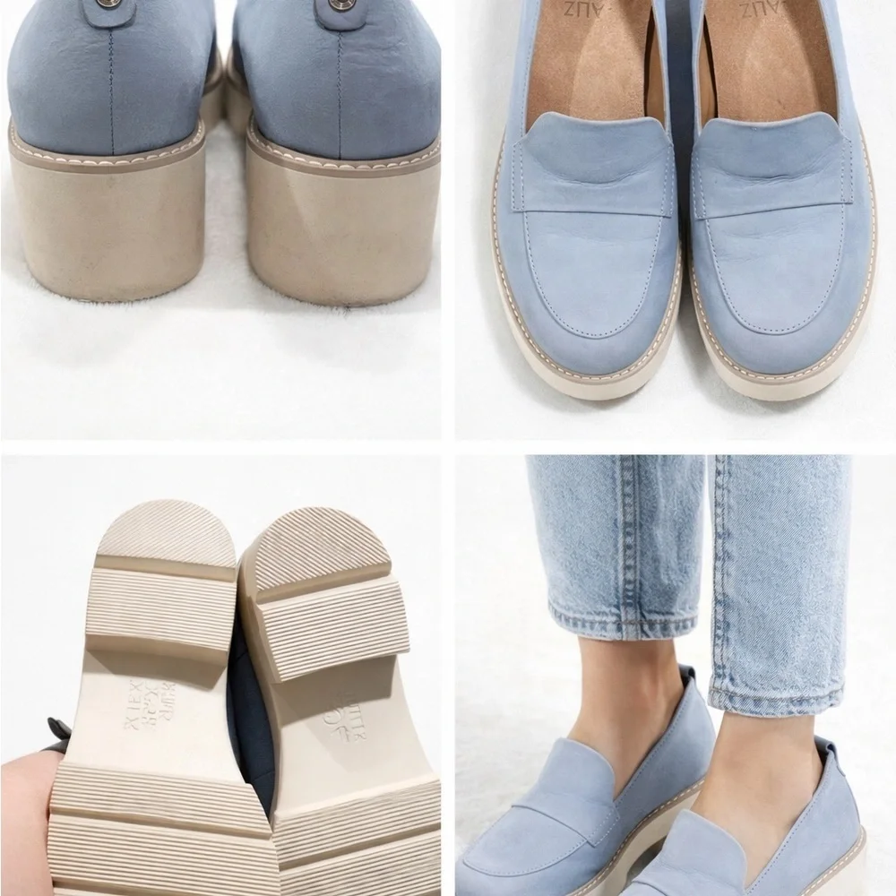 Naturalizer Blue Platform Chunky Loafers Size 7